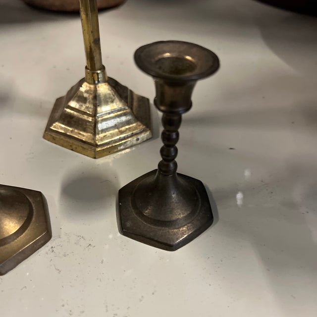 Mid-Century Modern 1970s Trio of Brass Candlestick Holder With Spiral Accents For Sale - Image 3 of 6