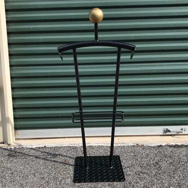 Vintage welded steel sculptural valet stand with original black powder coated finish. Ships quickly via FedEx Home Delivery!