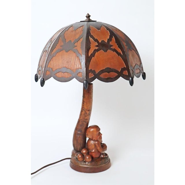 Black Forest Table Lamp with Handcrafted Dwarf and Magic Mushrooms, Germany, 1920s For Sale - Image 11 of 18