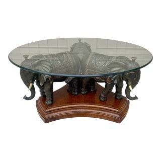 Vintage Elephant Trio Coffee Table With Glass Top For Sale