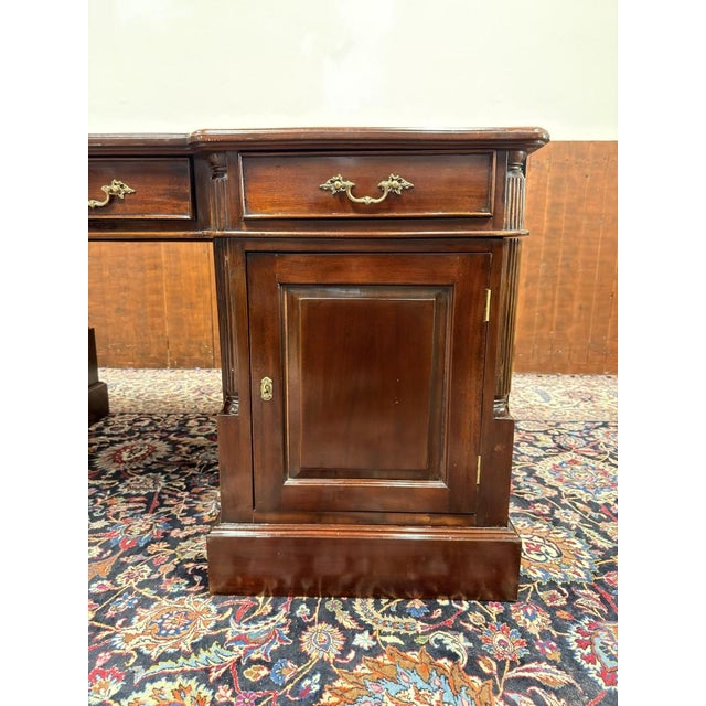 English Teak and Leather Partners Desk For Sale - Image 11 of 18