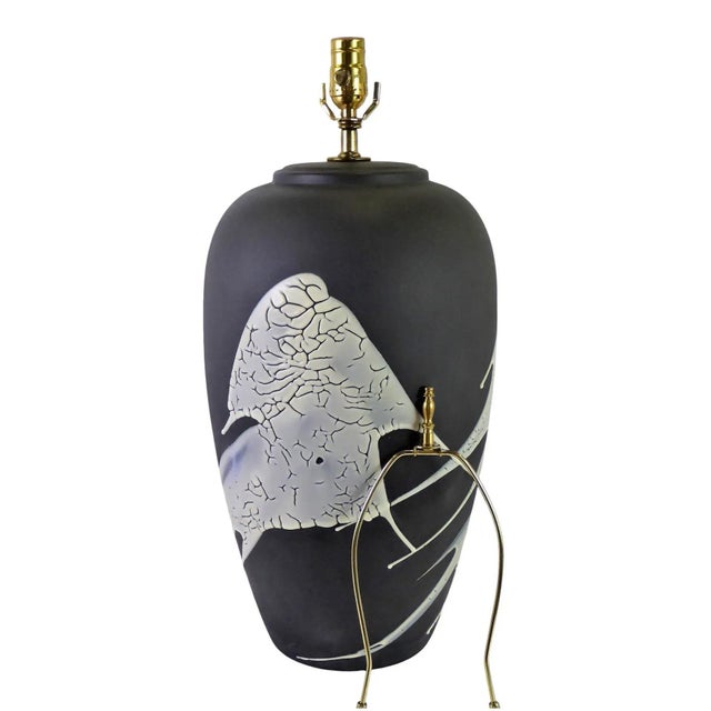 Mid-Century Modern Vintage Lava Glaze Ceramic Lamp in Black For Sale - Image 13 of 13