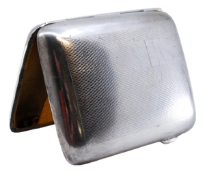 Curved Cigarette Case in Perforated Silver with Gold Interior and Hinged Lid