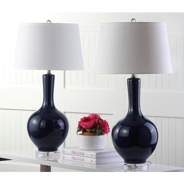Textile 32 Inch H Gourd Table Lamp in Navy - a Pair For Sale - Image 7 of 9