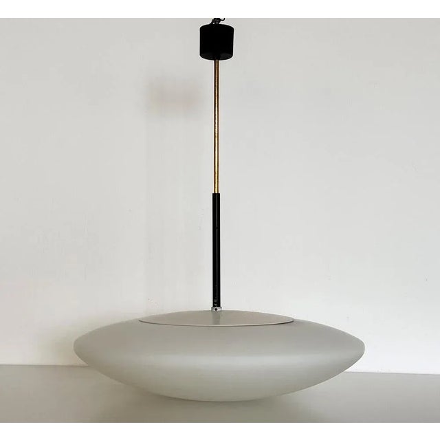 Gorgeous large pendant light with stunning opaline glass made in italy by stilnovo. the opaline glass is in very good...