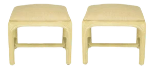 Bleached and Reeded Rattan Benches in Natural Linen - a Pair