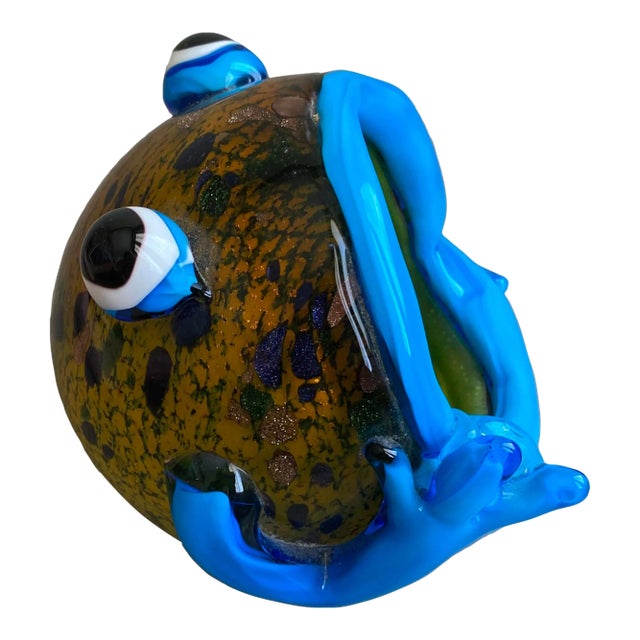 Vintage Italian Murano Glass Frog Dish With Gold Flecks For Sale