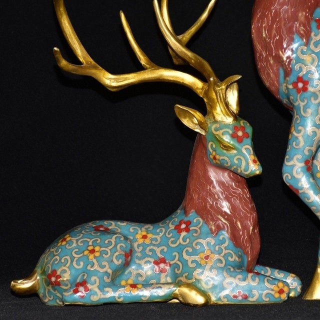 Pair of Vintage Cloisonne Enamel Deer Figures – Gilt Spotted Deer Sculptures For Sale In Los Angeles - Image 6 of 9