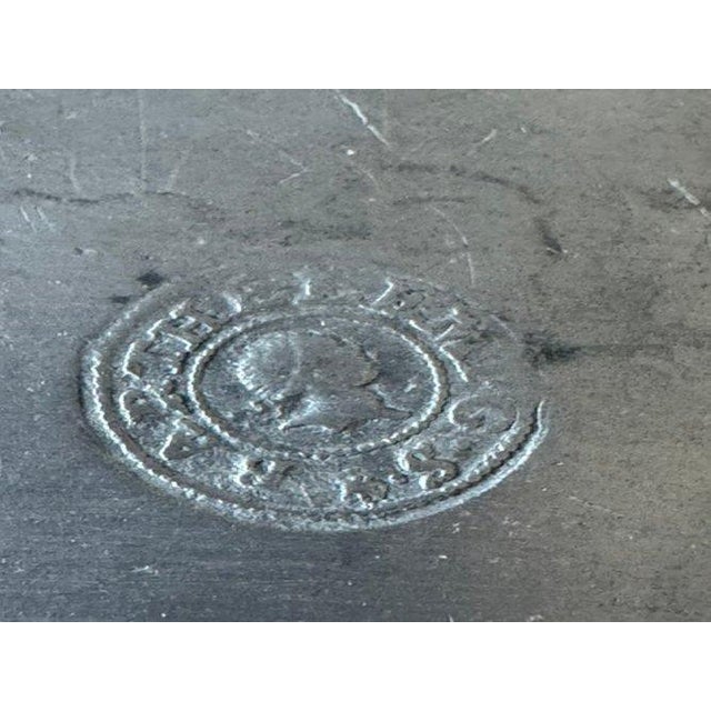 Metal Antique European Pewter Charger With Zig-Zag Wiggle Work Initials For Sale - Image 7 of 12