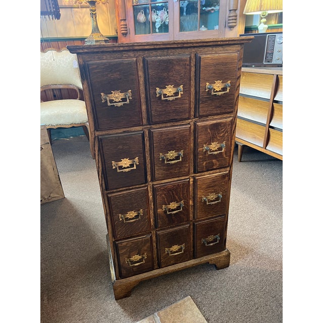 Antique Oak 12 Drawer Apothecary Cabinet For Sale - Image 4 of 5
