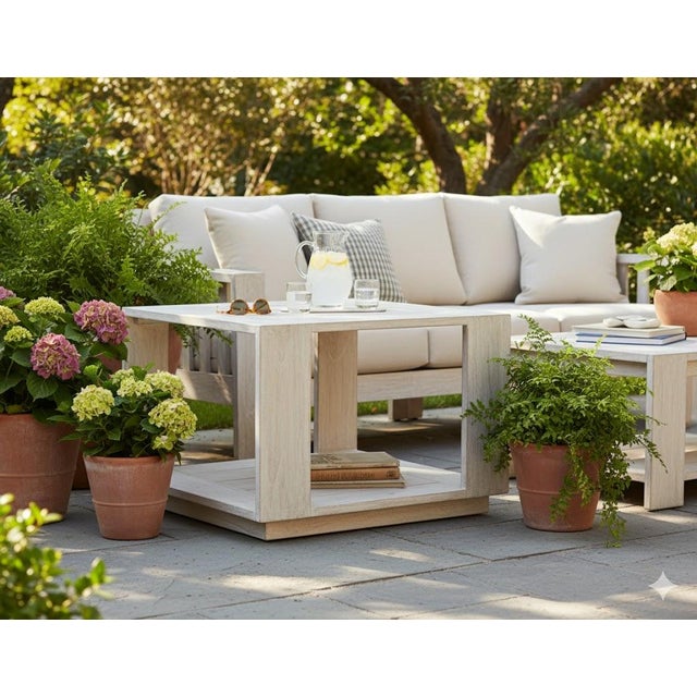 Imperial Grove Outdoor Solid Teak Wood, Natural Look End Table For Sale In Chicago - Image 6 of 9