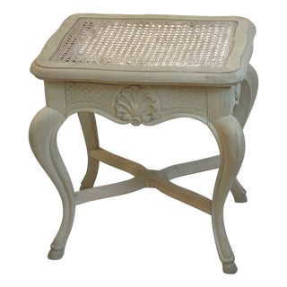 Vintage French Louis XV Style Wooden Stool / Vanity Stool With Caned Seat For Sale