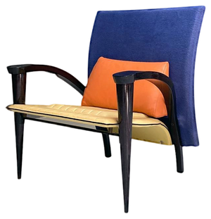 Italian Modern Solid Wood & Leather Multicolor Armchair, 1980s