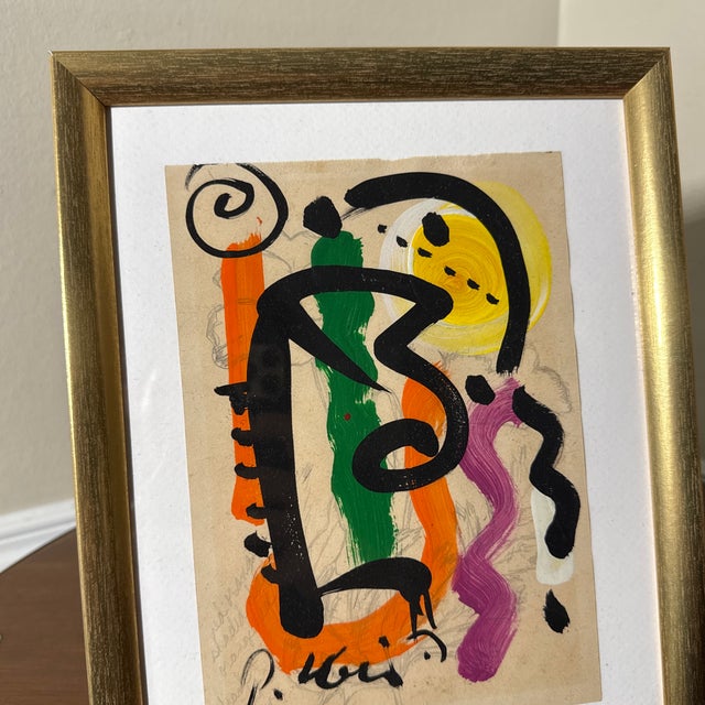 Peter Keil 1970s Peter Robert Keil Original Painting Abstract Miro Style Modern Art Signed Framed For Sale - Image 4 of 6