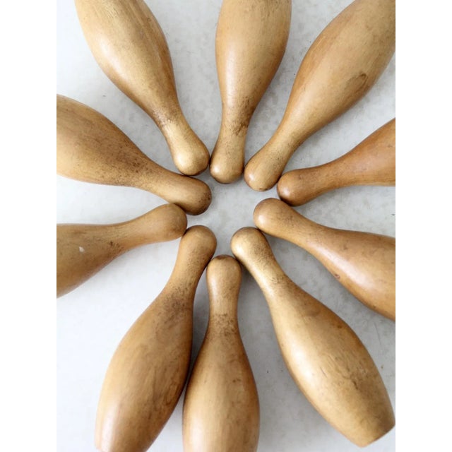Vintage Wooden Tabletop Bowling Pins Set of 10 For Sale - Image 4 of 11
