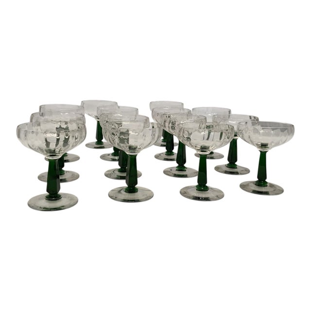 Mid-Century Modern Mid Century Modern MCM Bryce Holiday Green Stem Champagne Tall Sherbet Glasses Set of 14 Usa C. 1950s-1960s For Sale - Image 3 of 3
