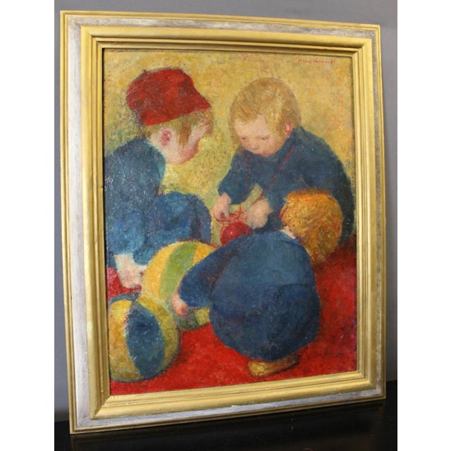 Vilma Vrbova-Kotrbova, Children with Balloons, 1961, Oil on Canvas, Framed For Sale - Image 3 of 14