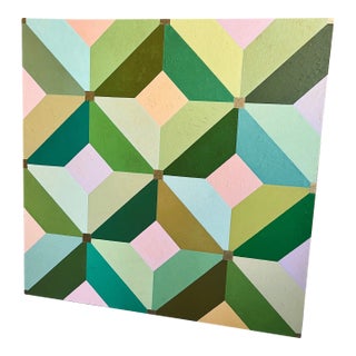 Trapeztar II, Abstract Geometric Op Art, Oil Painting on Canvas by Richard Butz For Sale