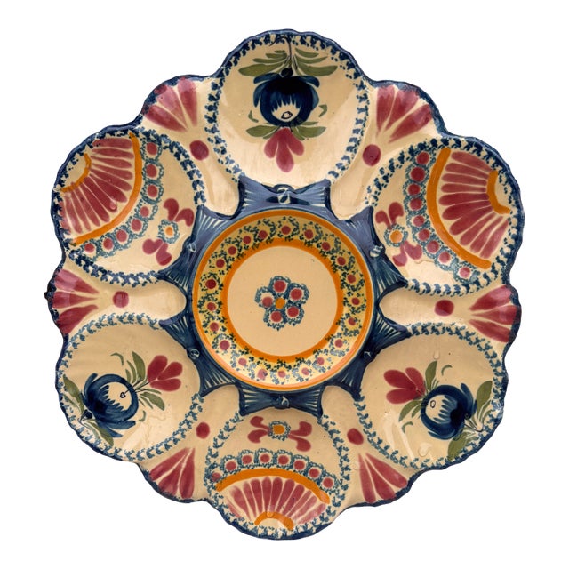 French Faience Oyster Plate Henriot Quimper, Circa 1930 For Sale