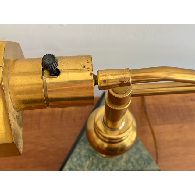 1980s Art Deco Revival Marble and Brass Bankers Lamp For Sale - Image 10 of 11