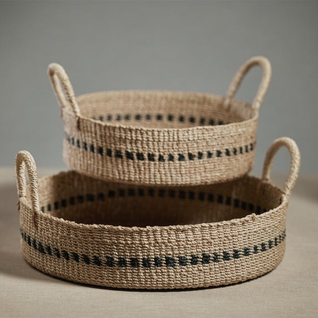 2020s Cadiz Abaca Basket Trays with Black Accent, Set of 2 For Sale - Image 5 of 6
