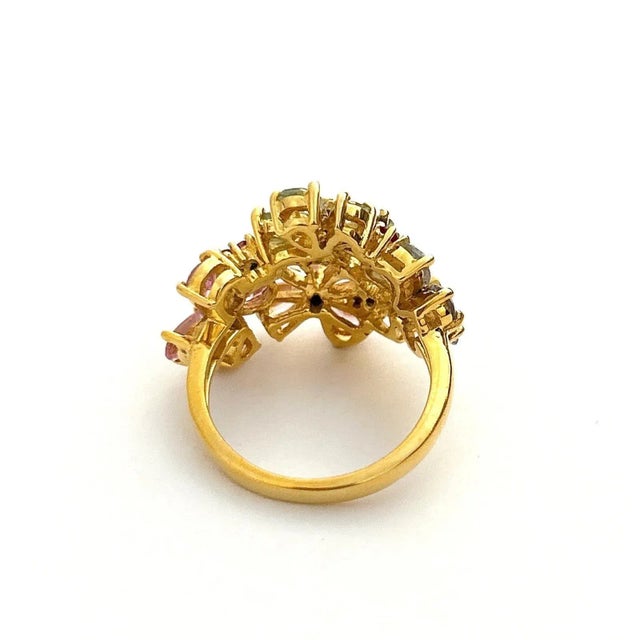 Bochic “Orient” Ruby & Multi Fancy Sapphire Cocktail Ring Set 18K & Silver, Size 9 For Sale - Image 9 of 12