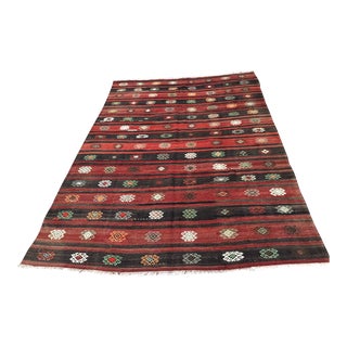 1960s Vintage Turkish Handmade Kilim Rug - 82"x122" For Sale