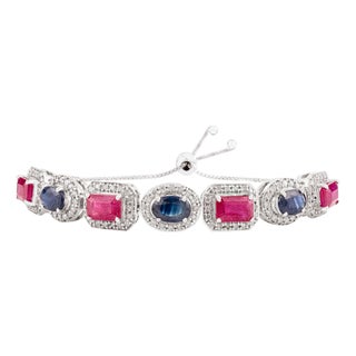 Mid 20th Century 4.65Ct Ruby Sapphire & Diamond Adjustable Bracelet in 14k Gold For Sale