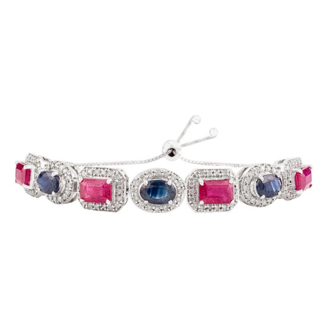 Mid 20th Century 4.65Ct Ruby Sapphire & Diamond Adjustable Bracelet in 14k Gold For Sale