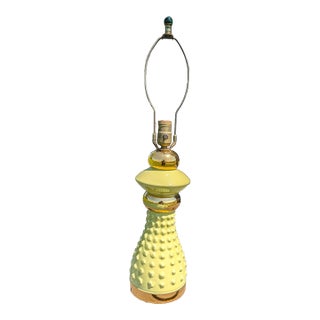 Vintage Mid Century Atomic Ceramic Lamp Base Light Lime Green and Gold With Marble Finial 1950s For Sale