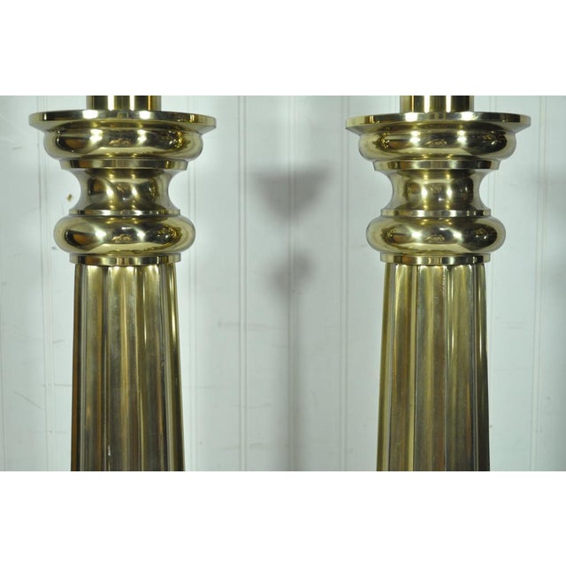 Vintage Pair Hollywood Regency Brass Stiffel Greek Column Form Table