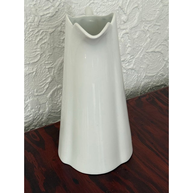 Ceramic Godinger White Porcelain Fluted Pitcher With Scroll Handle For Sale - Image 7 of 10