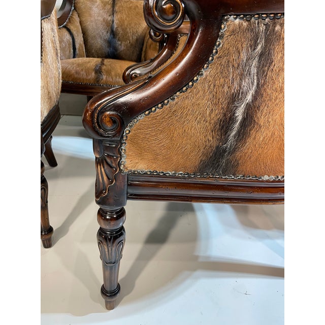 Wood 1990s Set of 6 Hide and Mahogany Accent Chairs For Sale - Image 7 of 12