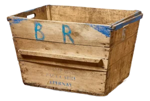 French Early 20th C Champagne Grape Crate With Old Blue Paint
