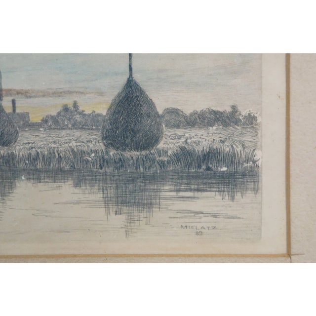 Antique Charles Frederick Mielatz Nautical Sailboats Dock Harbor Etching 19", Framed For Sale - Image 6 of 9
