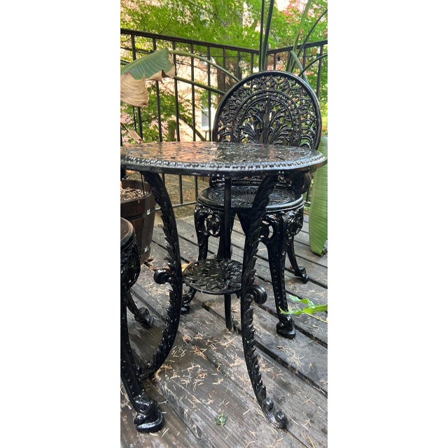 Victorian 1900s Antique Victorian Cast Iron Bistro Table & 2 Chairs For Sale - Image 3 of 8