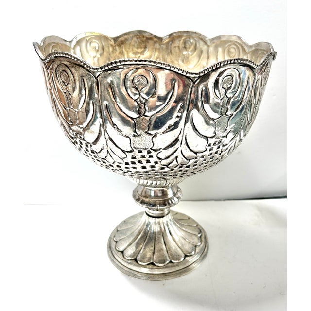 1960s Large Silver Plate Compote Fruit Bowl Embossed Repoussé Centerpiece Punch Bowl For Sale - Image 4 of 10