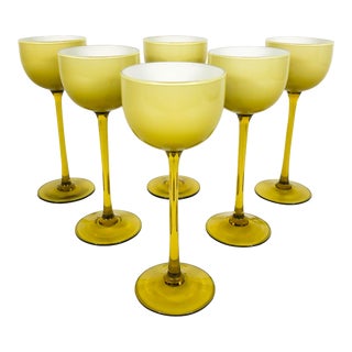 Vintage Carlo Moretti Yellow Cased Glass Appertif Glasses - Set of 6 For Sale