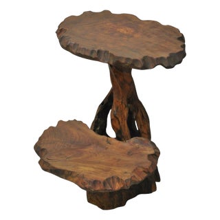 Vintage Mid Century Modern Live Edge 2 Tier Walnut Plant Stand Side Table For Sale