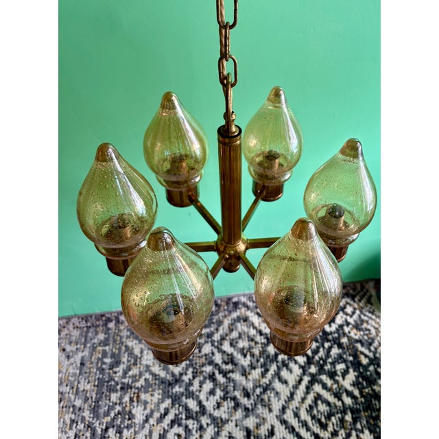 Brass Mid 20th Century Danish Modern Brass and Glass Chandelier For Sale - Image 8 of 13