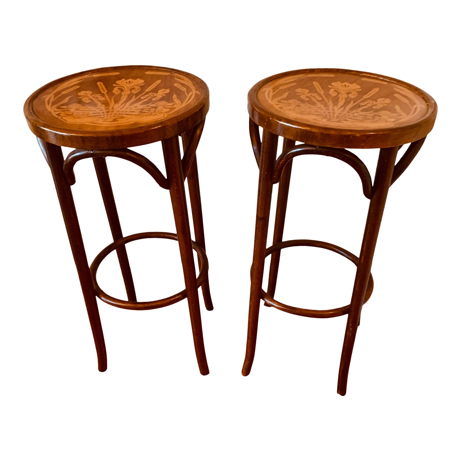 1940s Vintage Bentwood Stools - A Pair | Chairish