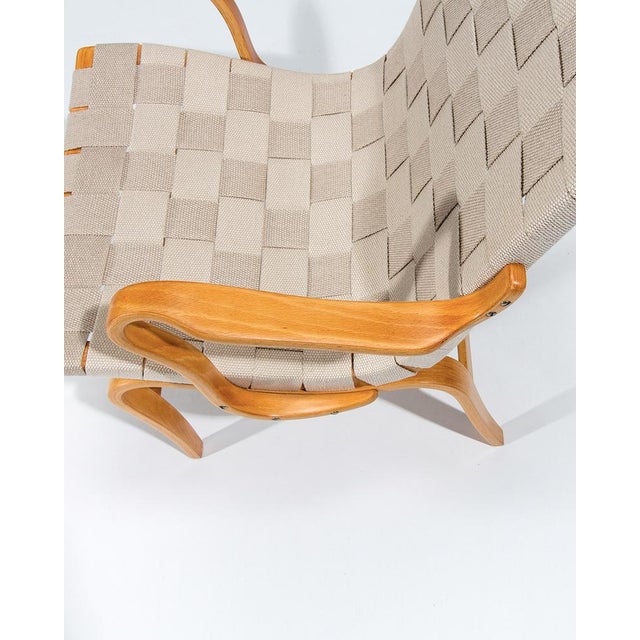 Wood Set of Eva Armchairs in Birch and Linen by Bruno Mathsson for Dux, 1960s For Sale - Image 7 of 10