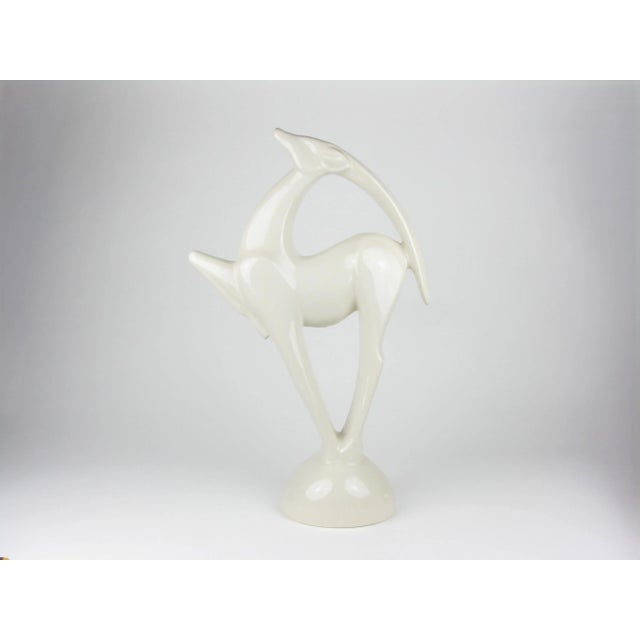 1980s Vintage Haeger Pottery White Gazelle or Antelope Ceramic Sculpture For Sale - Image 5 of 14