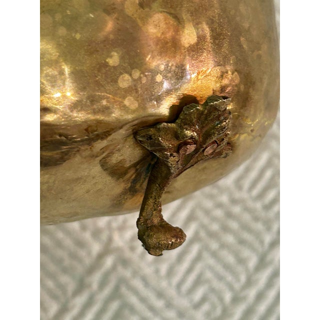 Vintage Hammered Brass Cachepot Planter With Paw Feet and Decorative Handles For Sale - Image 10 of 11