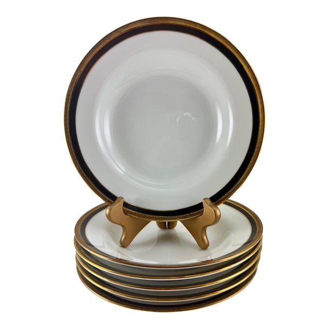 1980s Richard Ginori Black Palermo Rimmed Soup Bowls Italy - Set of 6 For Sale