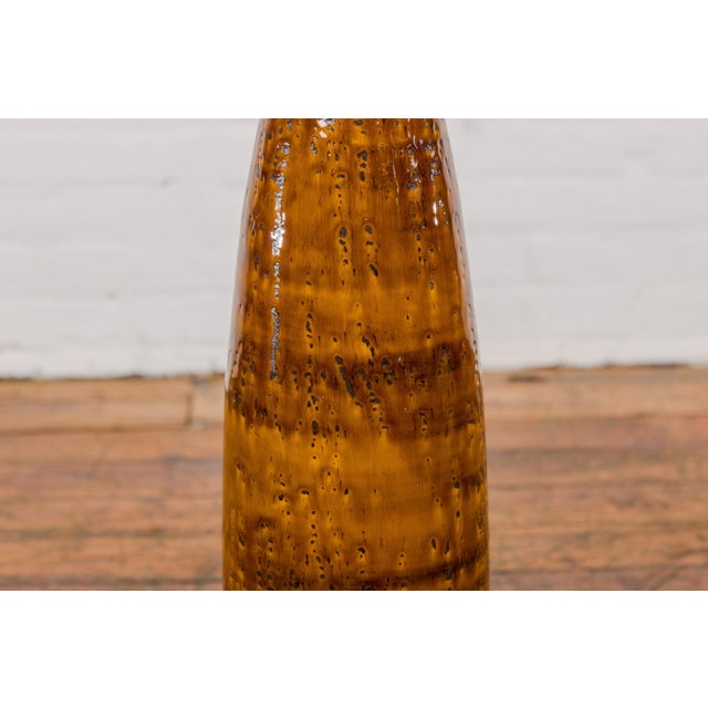 Textured Two-Tone Brown Tall Vase with Narrow Mouth, Elegant Home Decor For Sale - Image 9 of 12