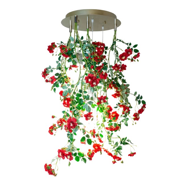 Small Round Flower Power Wild Red Roses Chandelier from VGnewtrend, Italy For Sale
