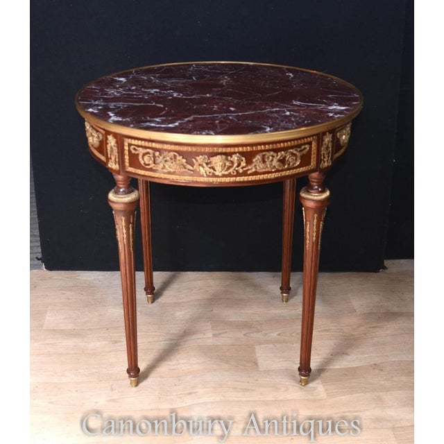 Lovely pair of large French cocktail or side tables - In the French Empire style with large marble tops - Bought from a...