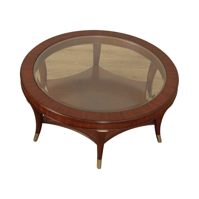 Thomasville 'Bogart" Art Deco Style Mahogany Glass Top Round Coffee
