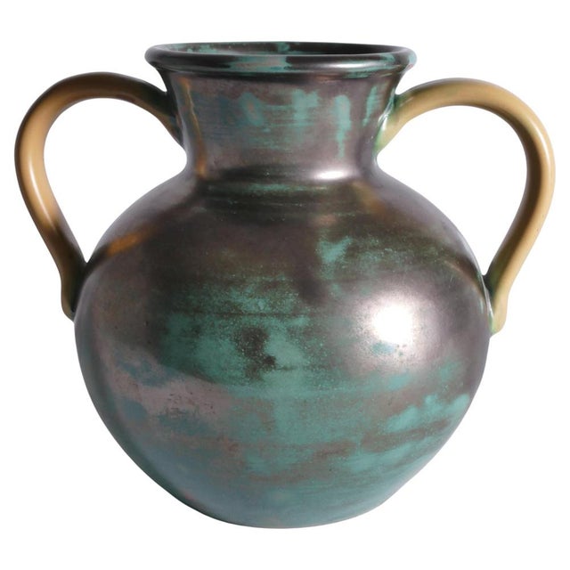 Green Ceramic Vase with Yellow Handles by Anna-Lisa Thomson for Upsala Ekeby, 1930s For Sale - Image 17 of 17